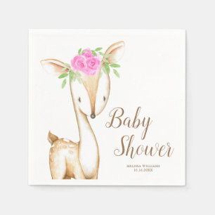 Waterverf Roze Bloemen Herten Meisje Baby shower Servet