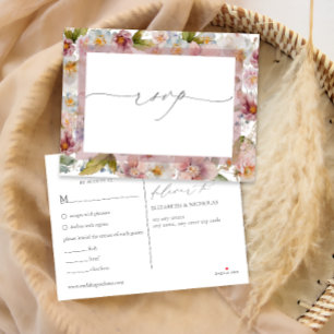 Waterverf Roze Bloemen Huwelijk RSVP Briefkaart