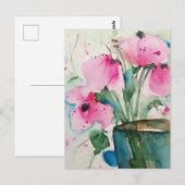 Waterverf roze bloemen in het vet briefkaart (Voorkant / Achterkant)