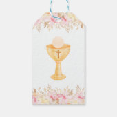 Waterverf Roze Bloemen in Spaans Eerste Communie Cadeaulabel (Achterkant)