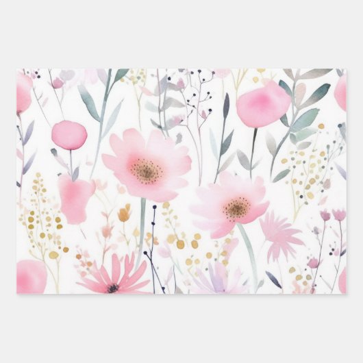 Waterverf Roze bloemen Inpakpapier Vel (Voorkant)