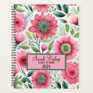 Waterverf Roze Bloemen Jaarlijkse Planner Hardcove