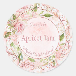 Waterverf Roze Bloemen Jelly Jam Jar Bakken Bakker Ronde Sticker