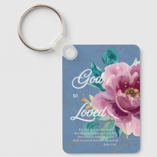 Waterverf Roze Bloemen John 3 16 Christelijk Sleutelhanger (Voorkant)