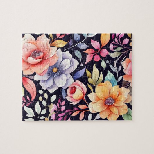 Waterverf Roze bloemen Legpuzzel (Horizontaal)