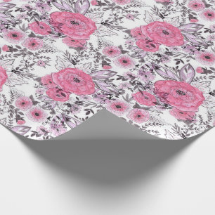 Waterverf roze bloemen licht witte achtergrond cadeaupapier