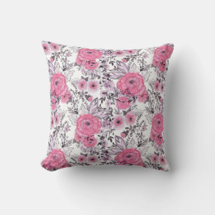 Waterverf roze bloemen licht witte achtergrond kussen