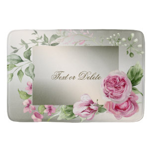 Waterverf Roze Bloemen Lijst Glanzend Brons Elegan Badmat