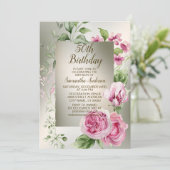 Waterverf Roze Bloemen Lijst Glanzend Brons Elegan Kaart (Staand voorkant)