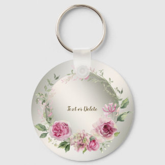 Waterverf Roze Bloemen Lijst Glanzend Brons Elegan Sleutelhanger