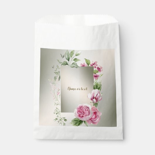 Waterverf Roze Bloemen Lijst Glanzend Brons Party  Bedankzakje (Voorkant)