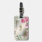 Waterverf Roze Bloemen Lijst Glanzend Brons Reizen Bagagelabel (Voorkant verticaal)