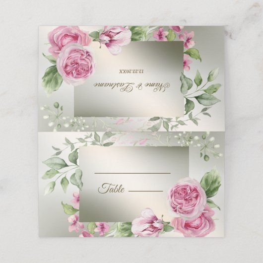 Waterverf Roze Bloemen Lijst Glanzend Bronzen Part (Buitenkant ongevouwen)