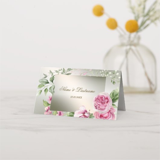 Waterverf Roze Bloemen Lijst Glanzend Bronzen Part (Achterkant)