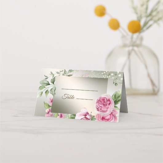 Waterverf Roze Bloemen Lijst Glanzend Bronzen Part (Voorkant)