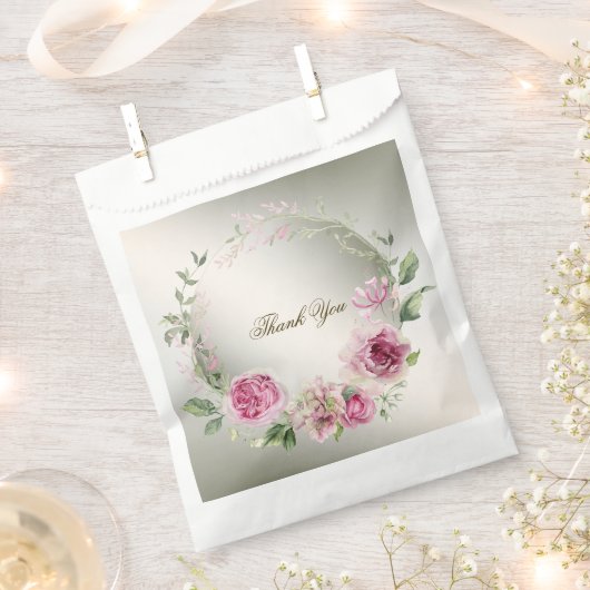 Waterverf Roze Bloemen Lijst Glanzend Bronzen Part Bedankzakje (Geknipt)