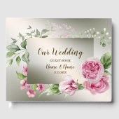 Waterverf Roze Bloemen Lijst Glanzend Bronzen Part Gastenboek (Voorkant)