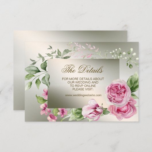 Waterverf Roze Bloemen Lijst Glanzend Bronzen Part Informatiekaartje (Voorkant / Achterkant)