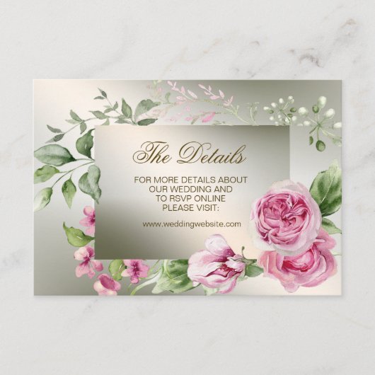 Waterverf Roze Bloemen Lijst Glanzend Bronzen Part Informatiekaartje (Voorkant)