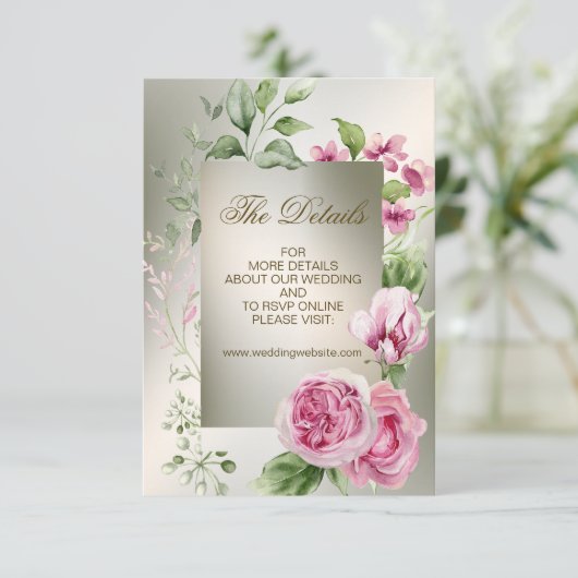 Waterverf Roze Bloemen Lijst Glanzend Bronzen Part Informatiekaartje (Staand voorkant)