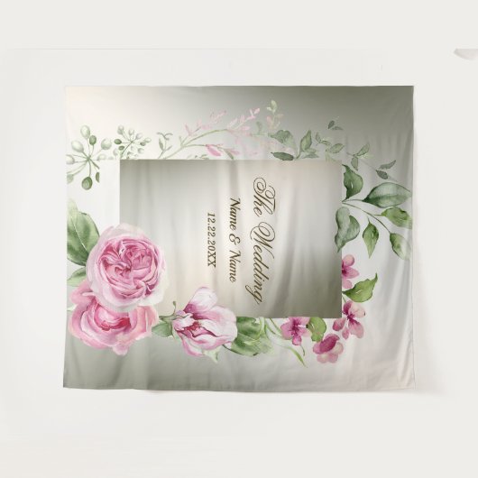 Waterverf Roze Bloemen Lijst Glanzend Bronzen Part Wandkleed (Voorkant (horizontaal))