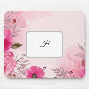 Waterverf Roze Bloemen op een Monogrammed Mousepad Muismat