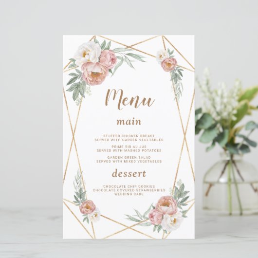 Waterverf Roze Bloemen Pampas Grass Doop Menu (Staand voorkant)