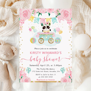 Waterverf Roze Bloemen Panda Baby Shower Kaart
