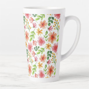 Waterverf Roze Bloemen Patroon Latte Mok