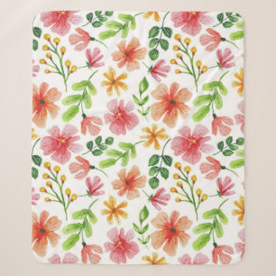 Waterverf Roze Bloemen Patroon Sherpa Deken