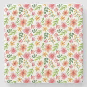 Waterverf Roze Bloemen Patroon Stenen Onderzetter