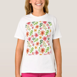 Waterverf Roze Bloemen Patroon T-shirt
