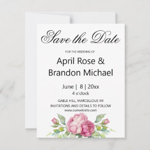 Waterverf roze bloemen pioen rozen SAVE THE DATE