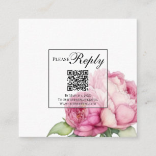 Waterverf roze bloemen pioenen rozen QR RSVP Informatiekaartje