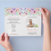 Waterverf roze bloemen - Programma van de begrafen Flyer (Hand)