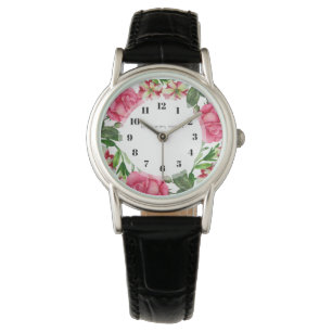 Waterverf Roze bloemen - Ronde cirkel Horloge