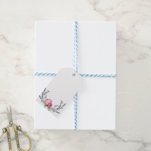 Waterverf roze bloemen roze pioenrozen roze rozen cadeaulabel (Met Touw)