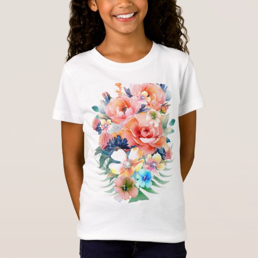 Waterverf roze bloemen t-shirt (Voorkant)