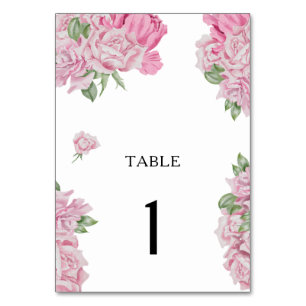 Waterverf roze bloemen - tafelnummer bruiloft