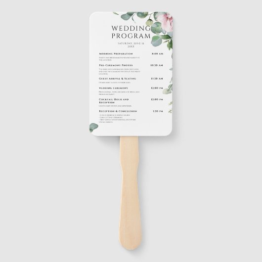 Waterverf Roze Bloemen Trouwprogramma's Handwaaier (Achterkant)