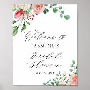 Waterverf Roze bloemen Vrijgezellenfeest Onderteke Poster