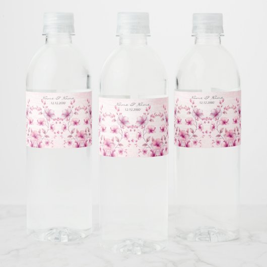 Waterverf Roze Bloemen Waterflesje Label Waterfles Etiket (Flessen)