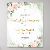 Waterverf Roze Bloemen Welkom bij de Eerste Commun Poster (Voorkant)