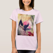 Waterverf Roze bloemen Zwart laat Abstracte blader T-shirt (Voorkant)