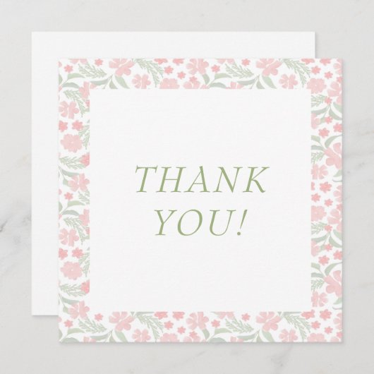 Waterverf roze bloemenbruiloft bedankje bedankkaart (Voorkant / Achterkant)