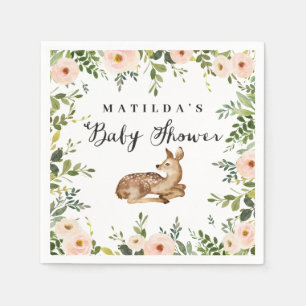 Waterverf roze bloemenherten bos baby shower servet