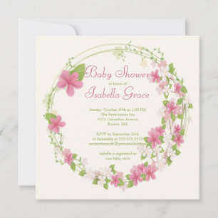  Waterverf roze bloemenkrans Baby shower Kaart