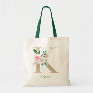 Waterverf Roze Bloemenletter K Monogram Canvas tas