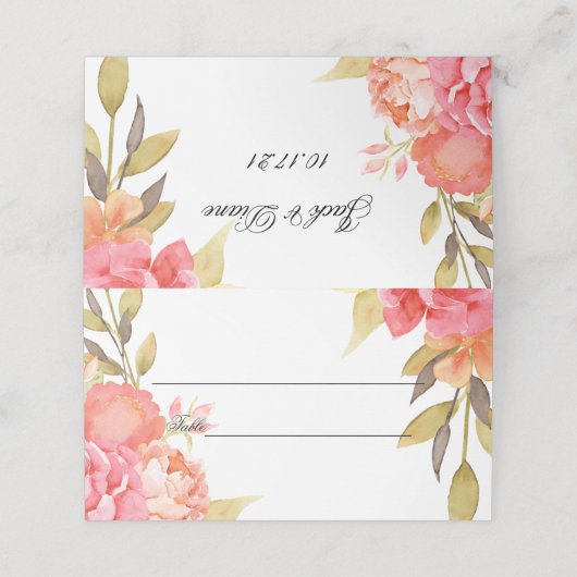 Waterverf roze bloemenplaatskaarten (Buitenkant ongevouwen)