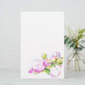 Waterverf roze bloemenroze pioenrozen wit bloemig briefpapier (Staand voorkant)